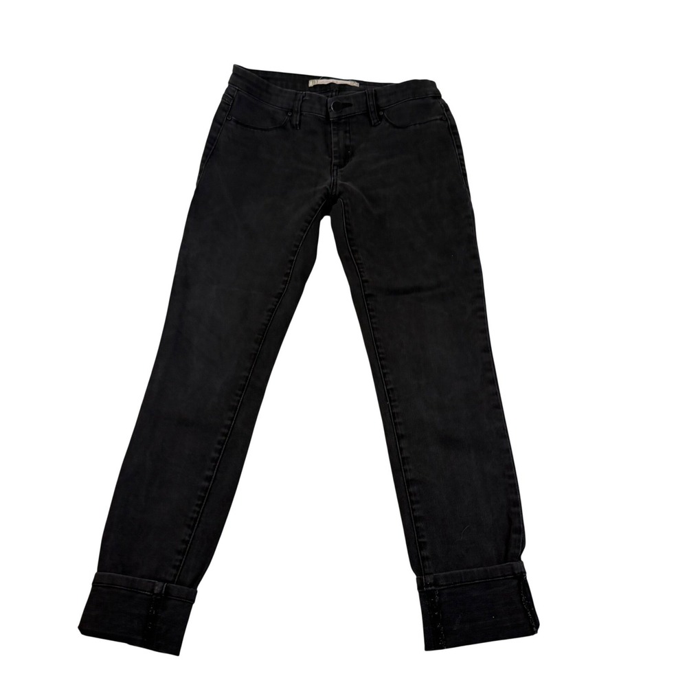 Chelsea & Violet Womens 27 Skinny Jeans Faded Black Cuffed Hem Stretch Denim